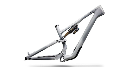 S-Works Stumpjumper 15 EVO Frameset - FOX FLOAT X GENIE Factory - Satin Shadow Silver / Ashen Grey / Gloss Black Liquid Metal